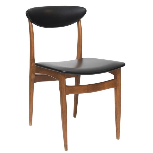 4 eettafelstoelen met zwarte skaibekleding (Deens)