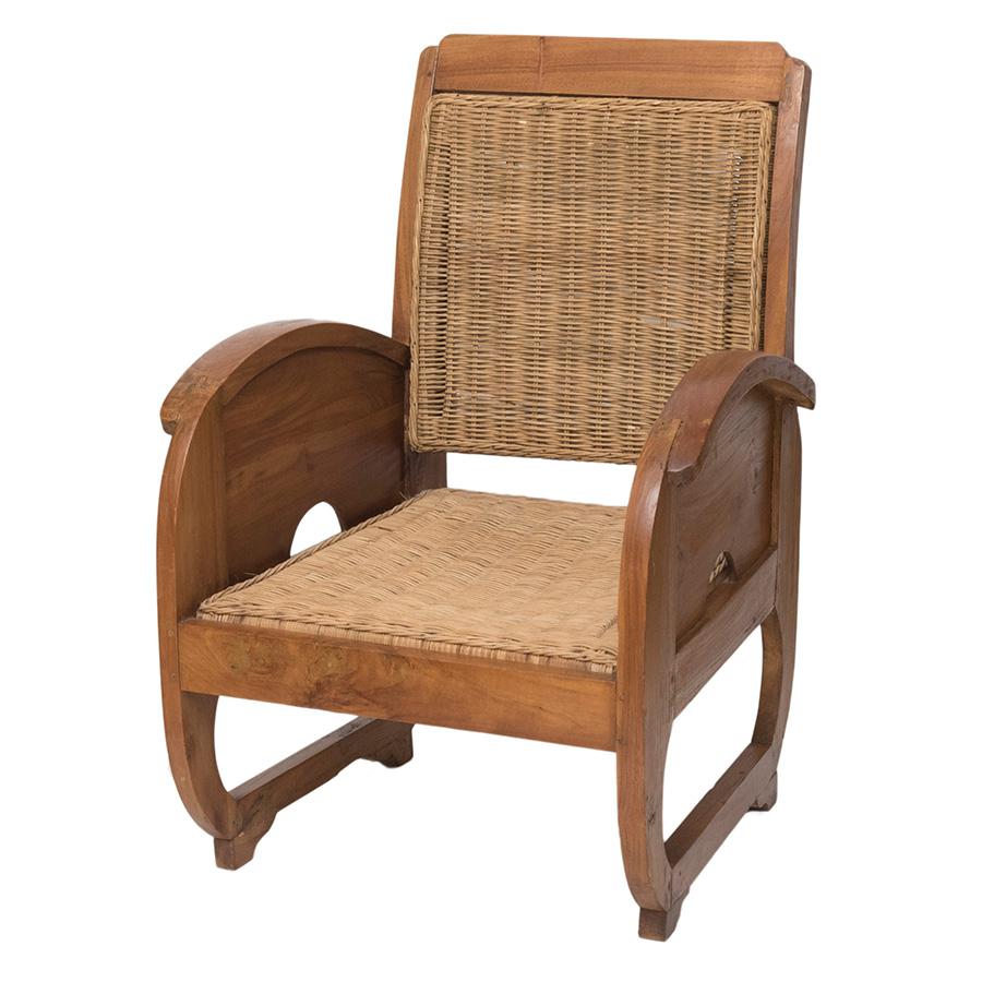 Art deco houten fauteuil met rotan zitting