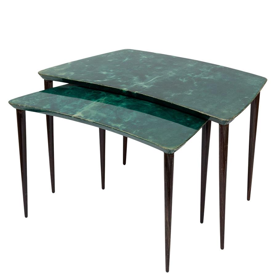 2 groene bijzettafeltjes, Aldo Tura, jaren '50