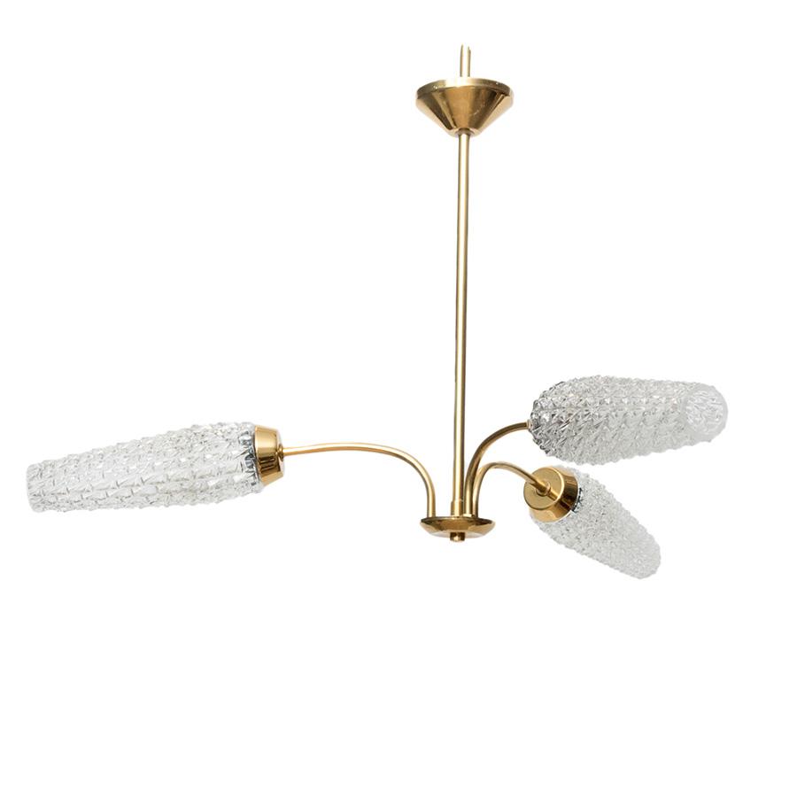 Jaren '50 hanglamp met drie glazen kapjes
