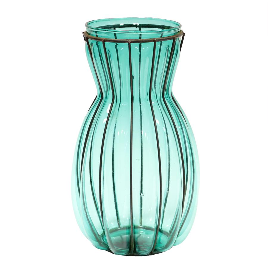 Venetiaanse glazen vaas in ijzeren draadframe