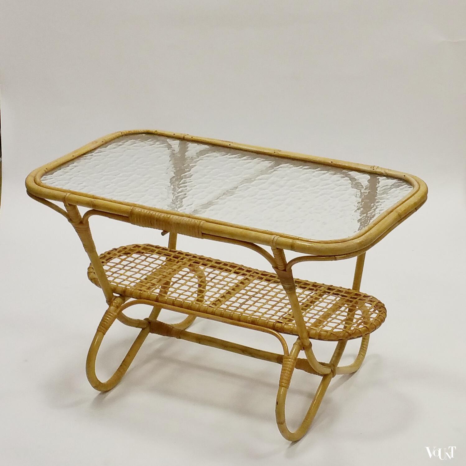 Jaren ’60 rotantafeltje met glasplaat