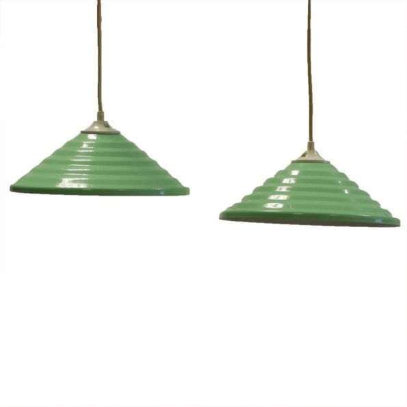 2 mintgroene metalen hanglampen jaren ‘70/'80