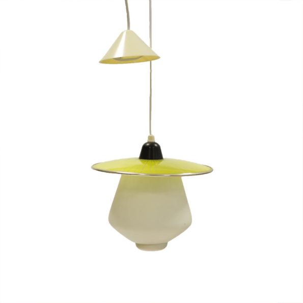 Jaren '50 Philips-hanglamp met gele glazen kap