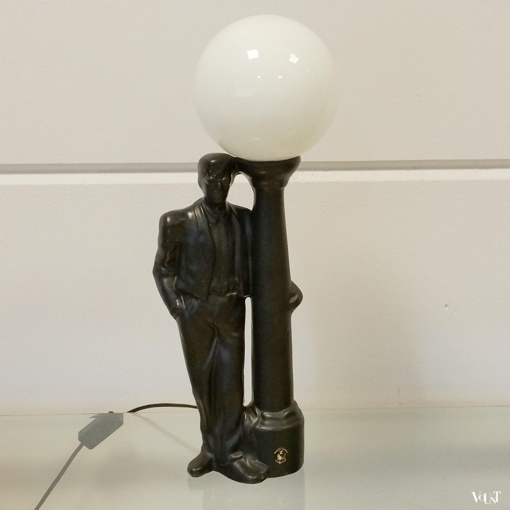 Jaren '80 tafellamp keramiek "man naast lantaarnpaal"