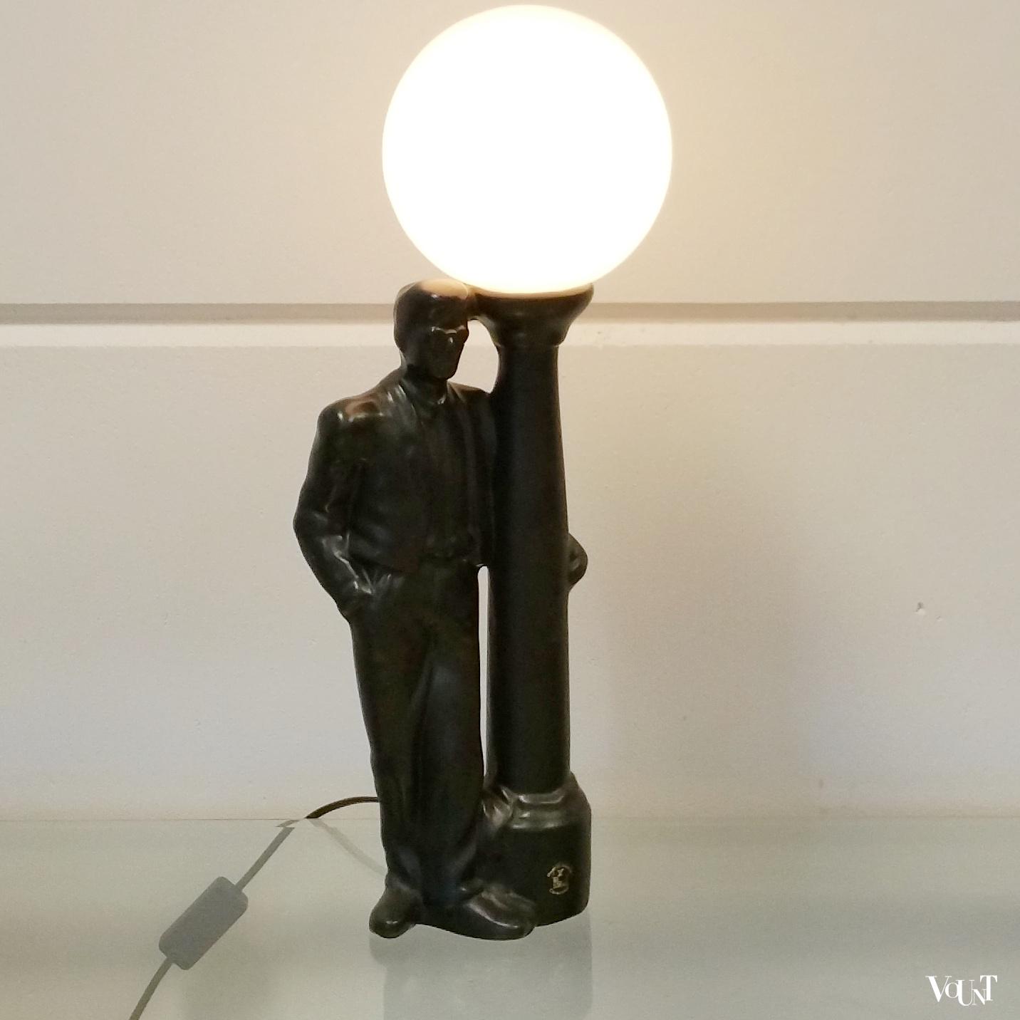 Jaren '80 tafellamp keramiek "man naast lantaarnpaal"