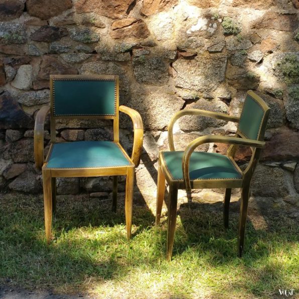 2 Franse (bureau)stoelen met groene zitting (jaren '40)