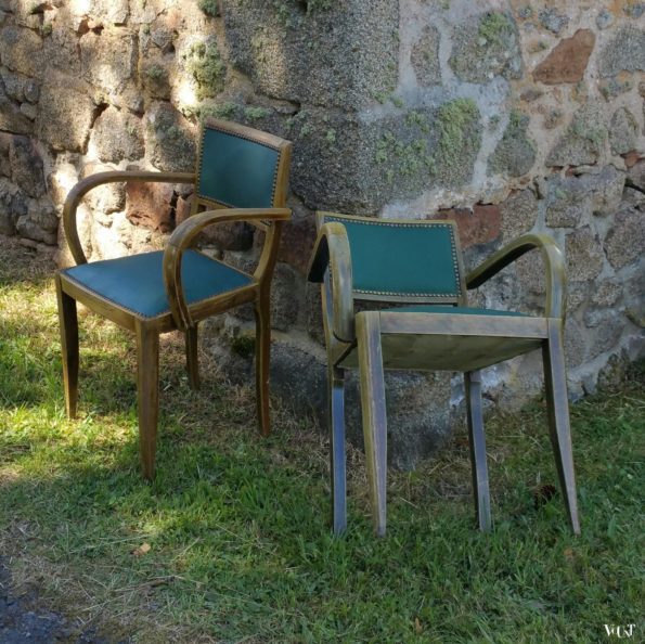 2 Franse (bureau)stoelen met groene zitting (jaren '40)