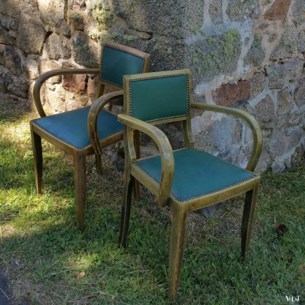 2 Franse (bureau)stoelen met groene zitting (jaren '40)