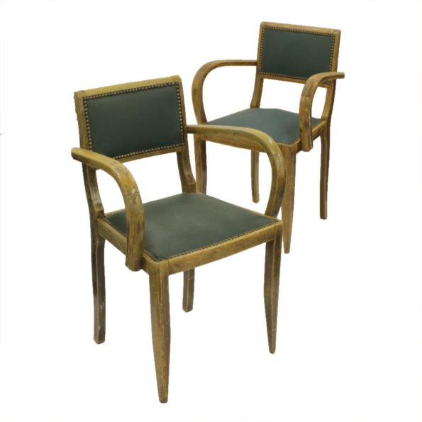 2 Franse (bureau)stoelen met groene zitting (jaren '40)