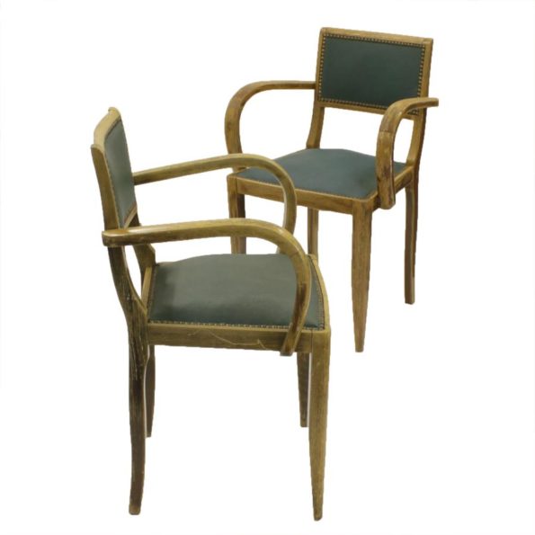 2 Franse (bureau)stoelen met groene zitting (jaren '40)