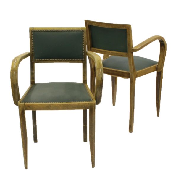 2 Franse (bureau)stoelen met groene zitting (jaren '40)