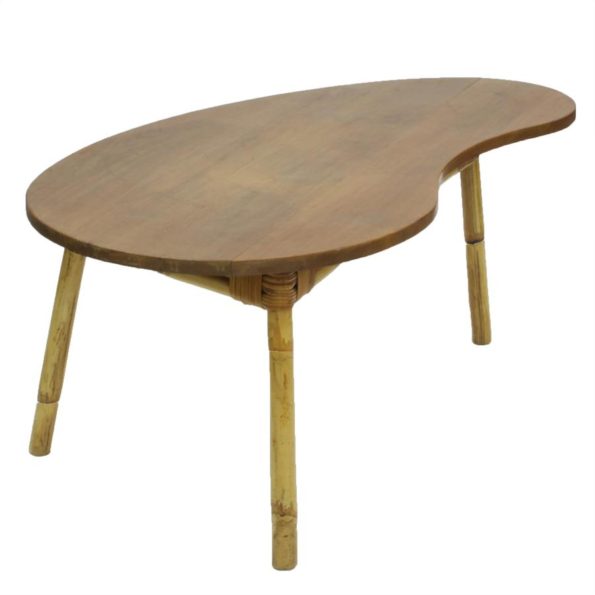 Vintage salontafel met houten blad en rotan poten