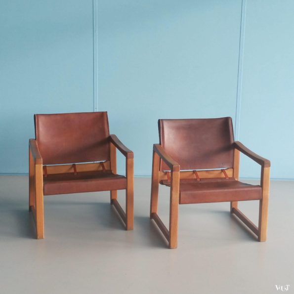 2 leren safaristoelen “Diana”, Karin Mobring, Zweden, jaren ‘70