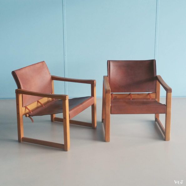 2 leren safaristoelen “Diana”, Karin Mobring, Zweden, jaren ‘70