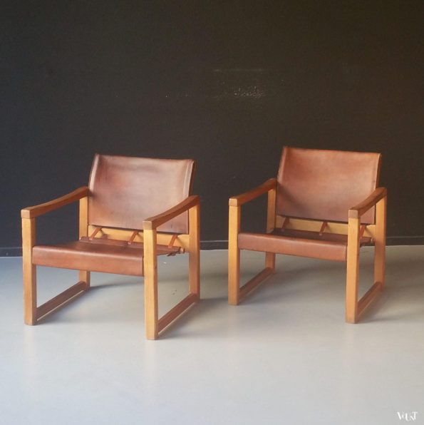 2 leren safaristoelen “Diana”, Karin Mobring, Zweden, jaren ‘70
