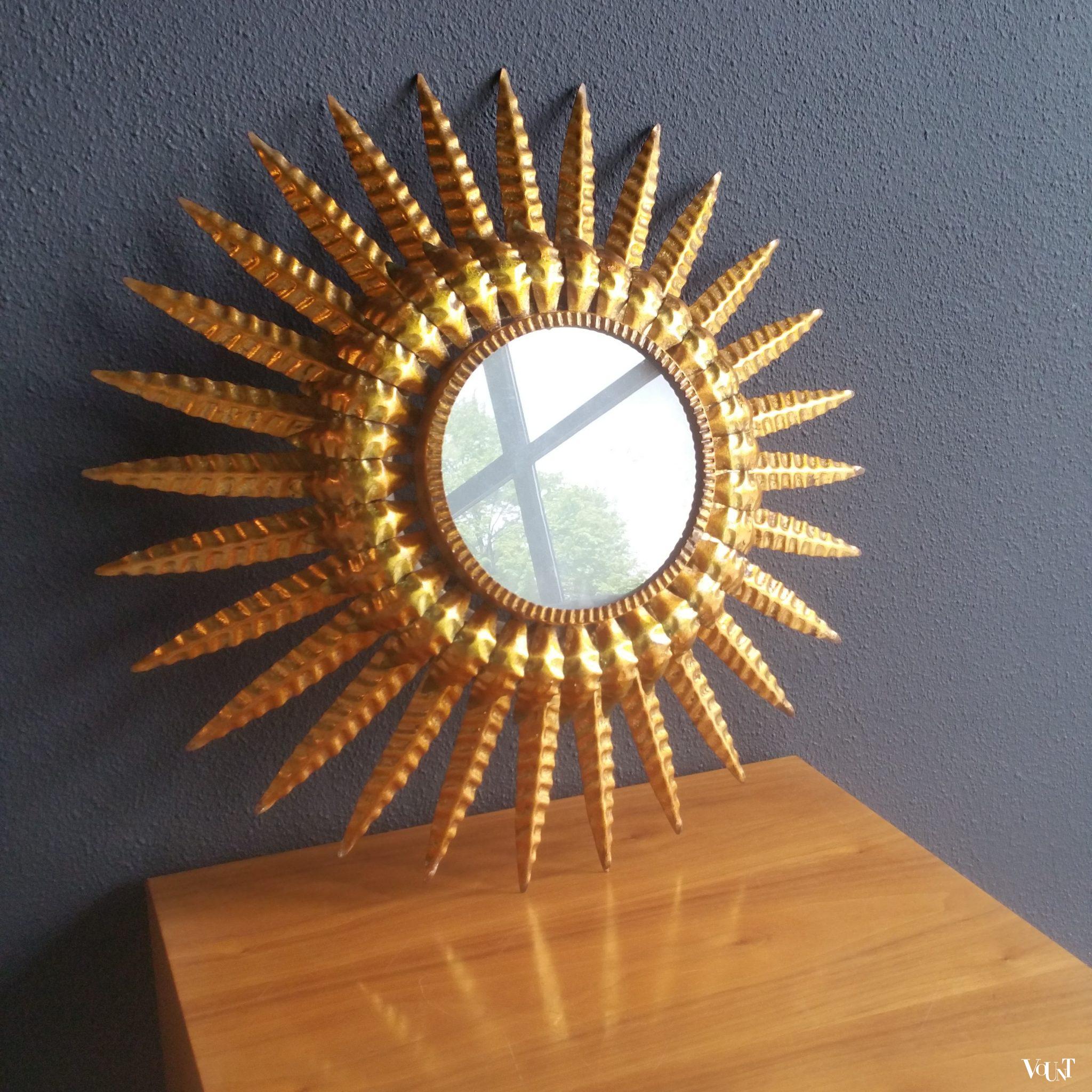 Vintage vergulde sunburst plafondlamp / wandlamp, jaren '50