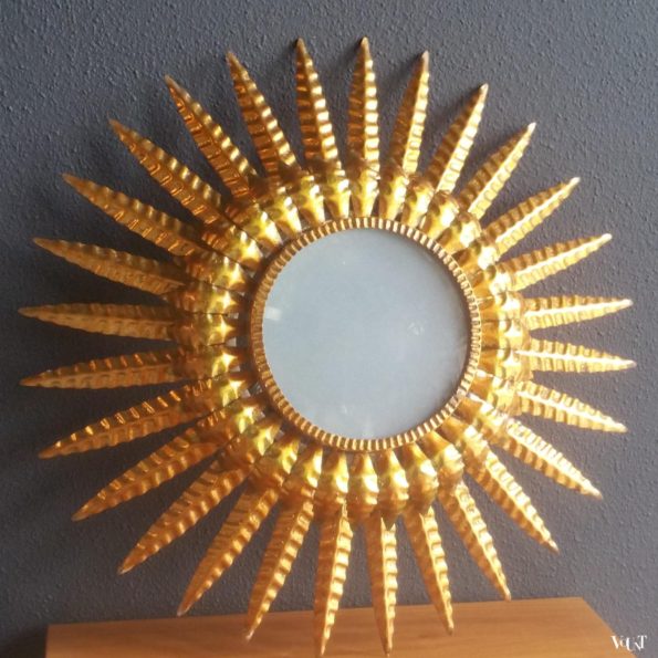 Vintage vergulde sunburst plafondlamp / wandlamp, jaren '50