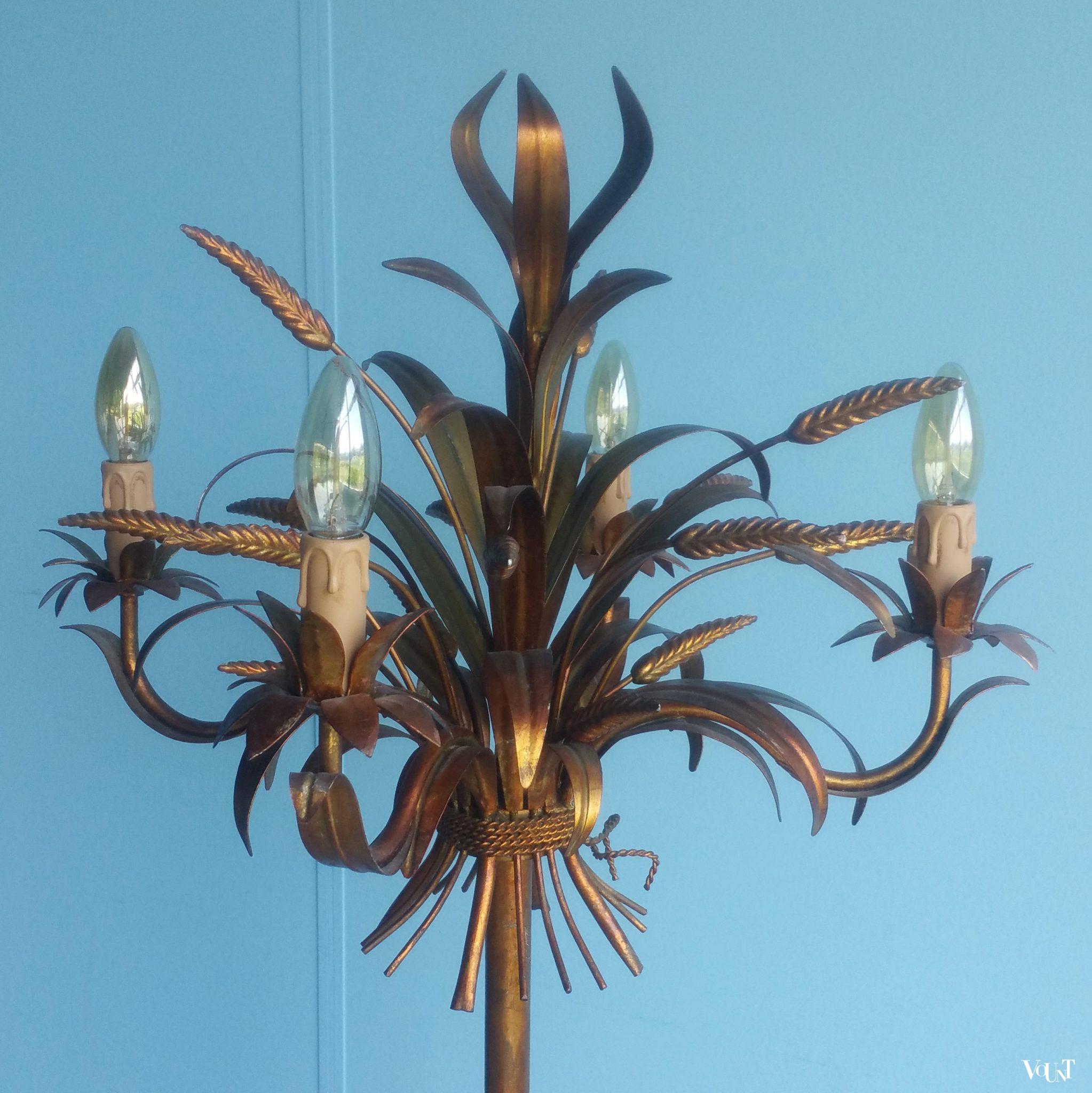 Vintage staande “korenarenlamp”, Coco Chanel-/Hollywood Regency-stijl