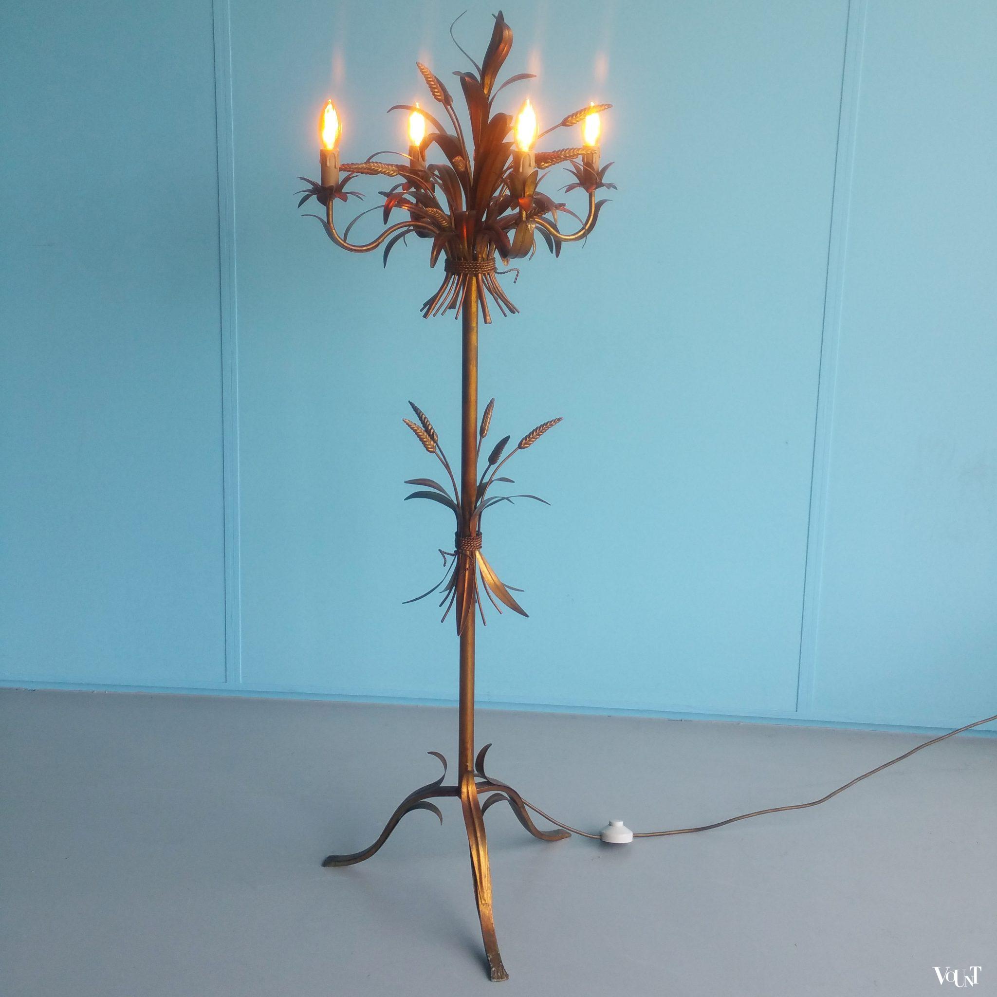 Vintage staande “korenarenlamp”, Coco Chanel-/Hollywood Regency-stijl