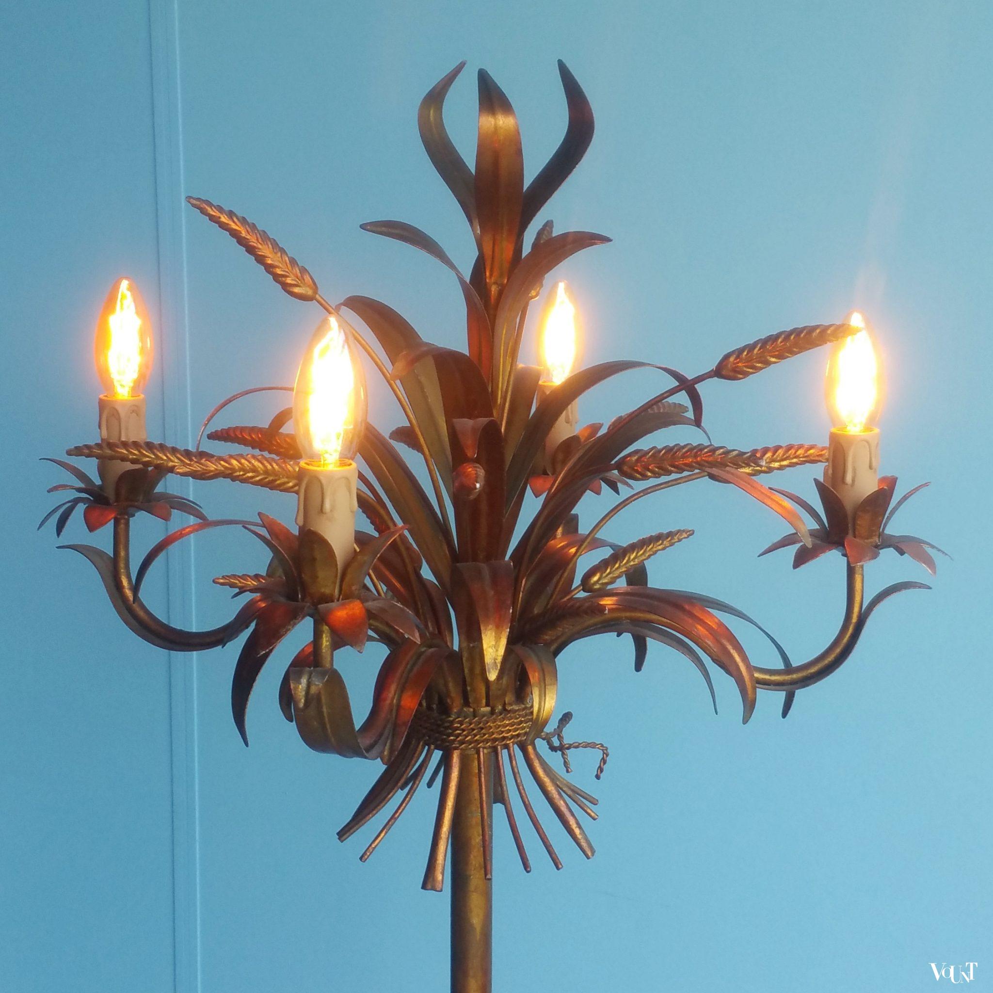 Vintage staande “korenarenlamp”, Coco Chanel-/Hollywood Regency-stijl