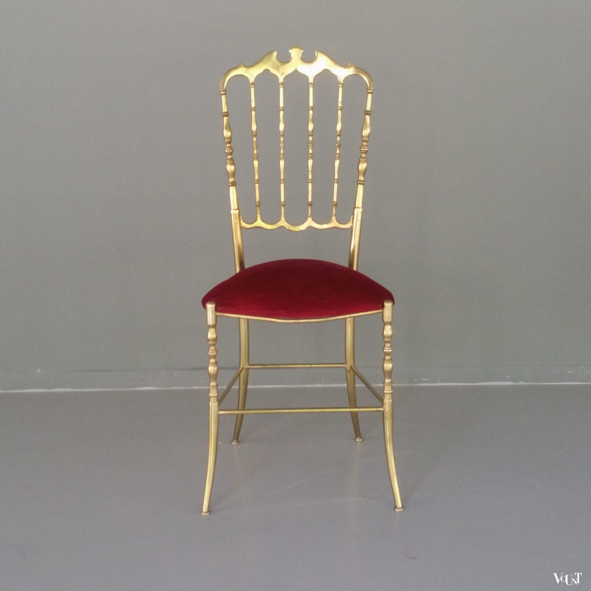 Messing Chiavari-stoeltje met rood fluwelen bekleding, Italië, jaren ‘60