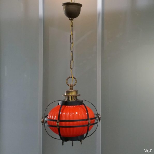 Oranje glazen lampion hanglamp, jaren '50