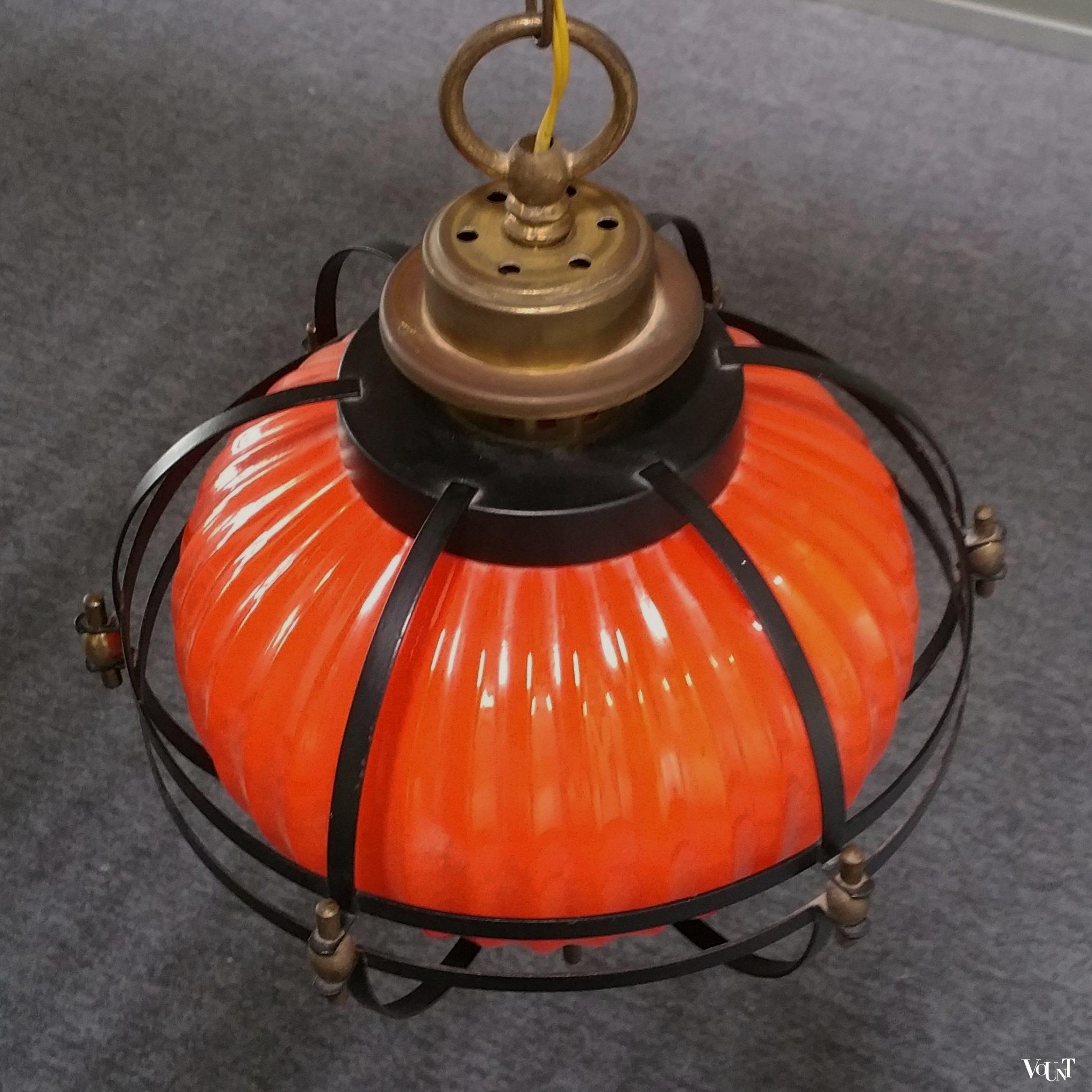 Oranje glazen lampion hanglamp, jaren '50