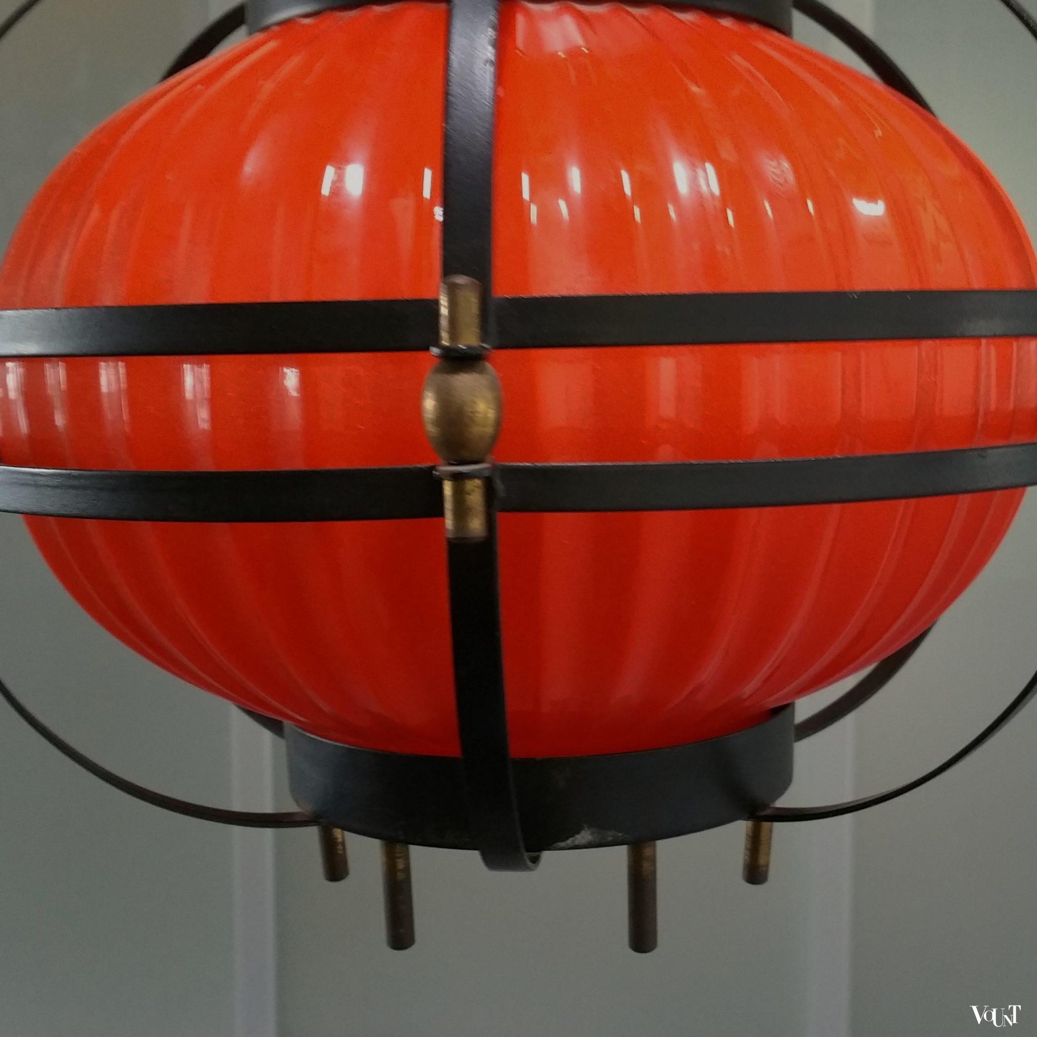 Oranje glazen lampion hanglamp, jaren '50
