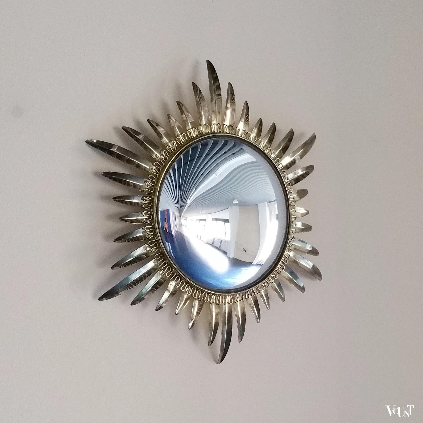 Vintage messing zonnespiegel / sunburst mirror, Deknudt