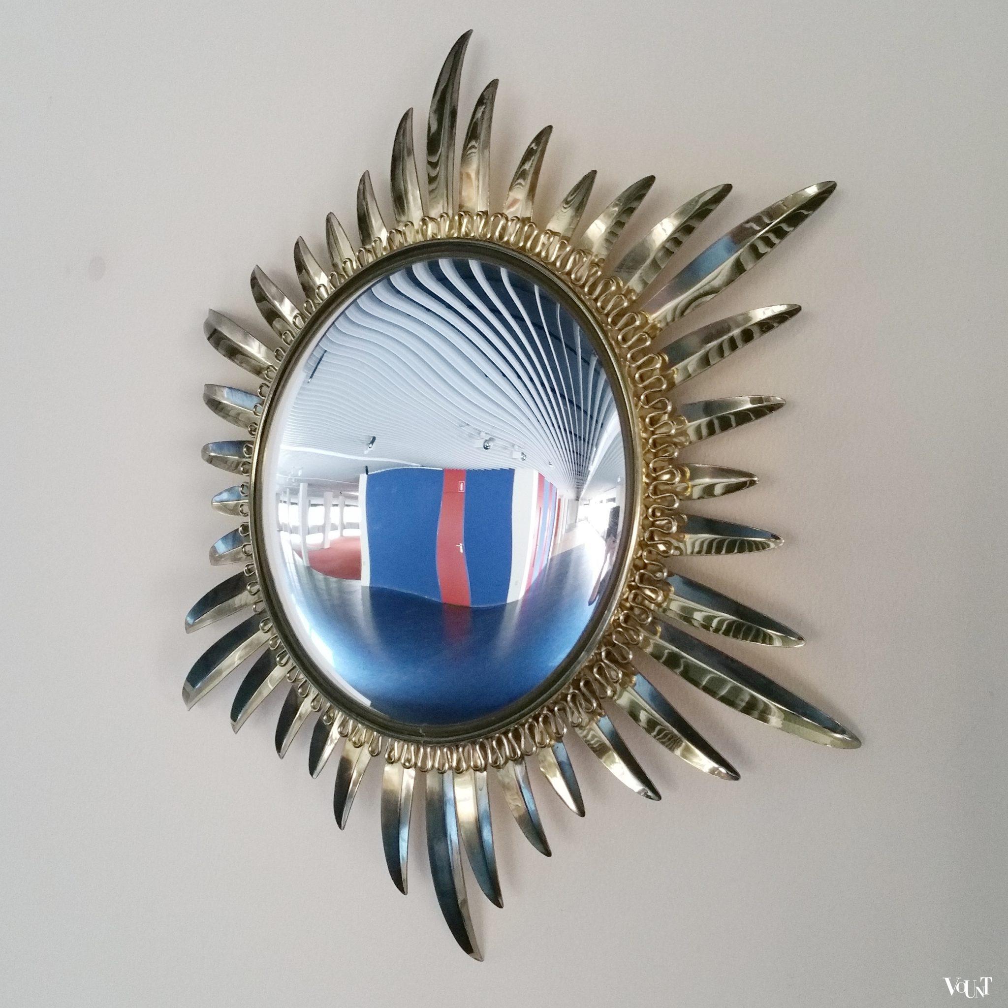 Vintage messing zonnespiegel / sunburst mirror, Deknudt