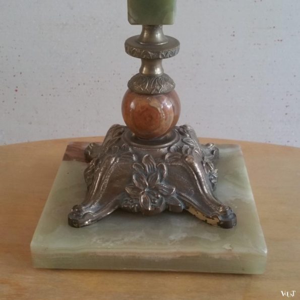 Vintage tafellamp met onyx voet en zijden lampenkap, jaren '60