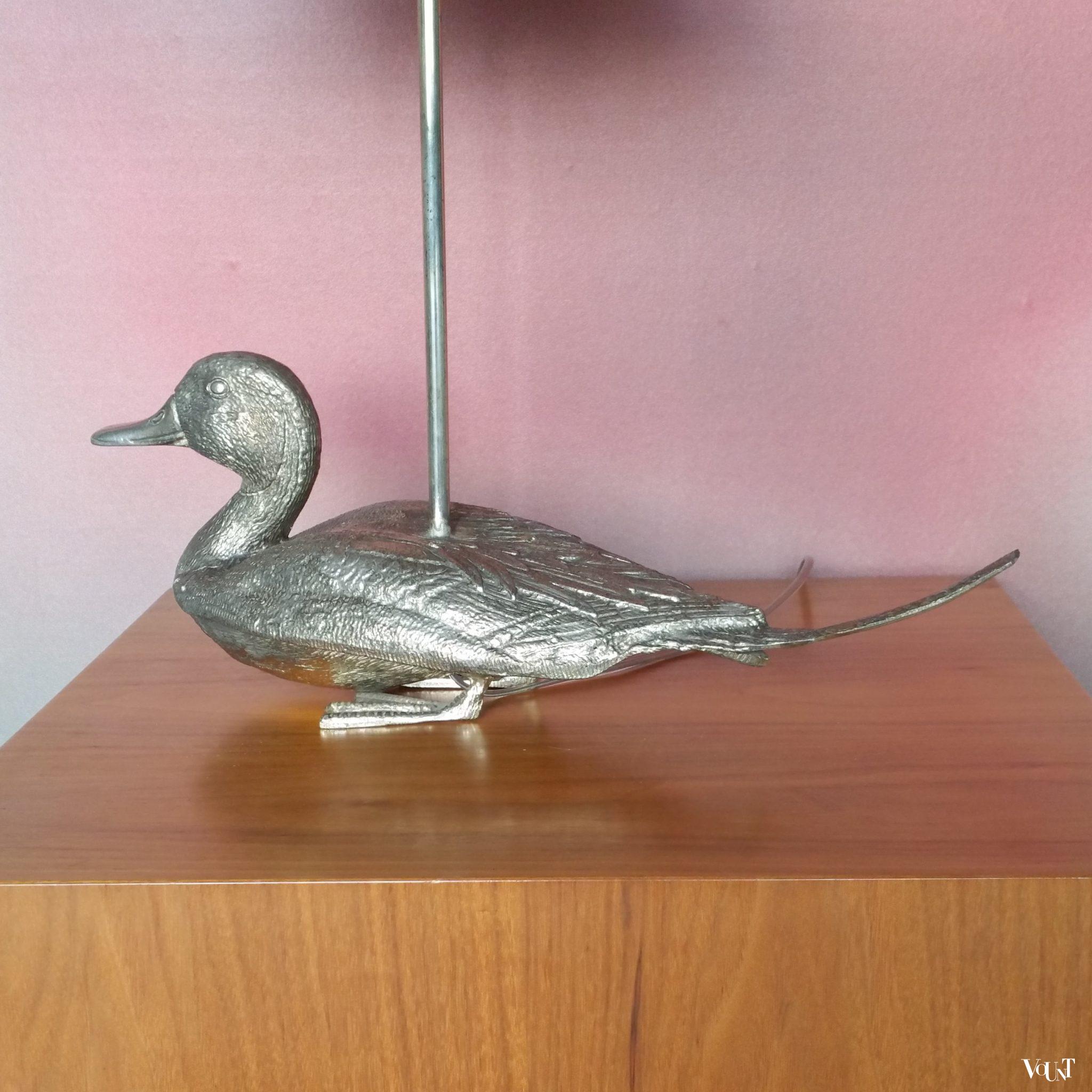 Tafellamp met "zilveren" eend, jaren '60/'70 (in stijl Mauro Manetti)