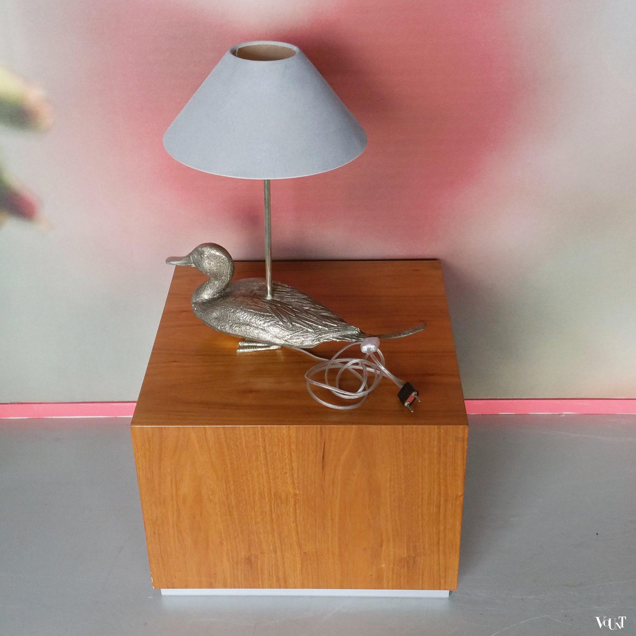Tafellamp met "zilveren" eend, jaren '60/'70 (in stijl Mauro Manetti)