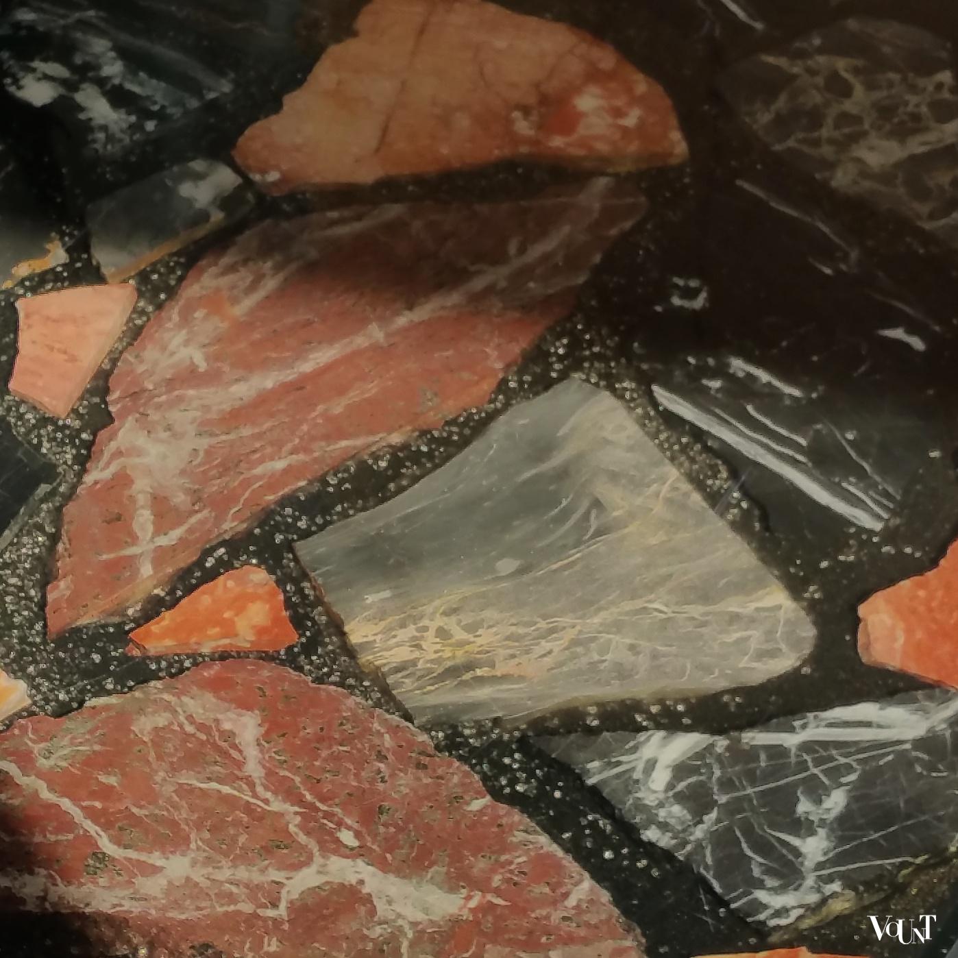 Salontafel met blad van natuursteen in epoxyhars, jaren '60/'70