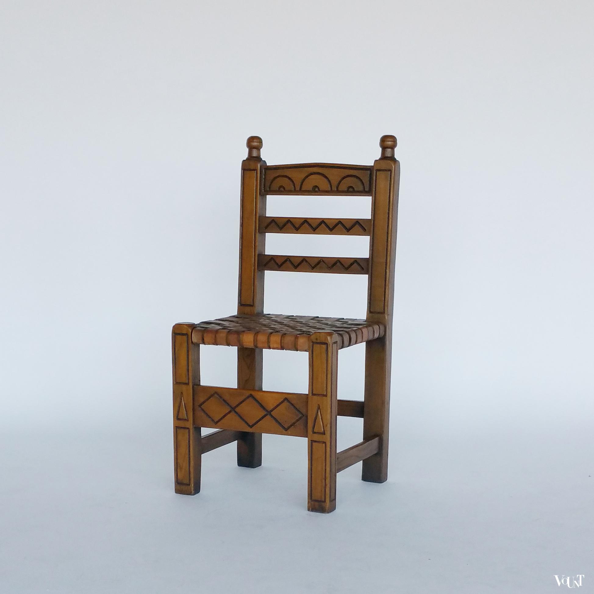 Spaans stoeltje met geweven leren zitting, jaren '60