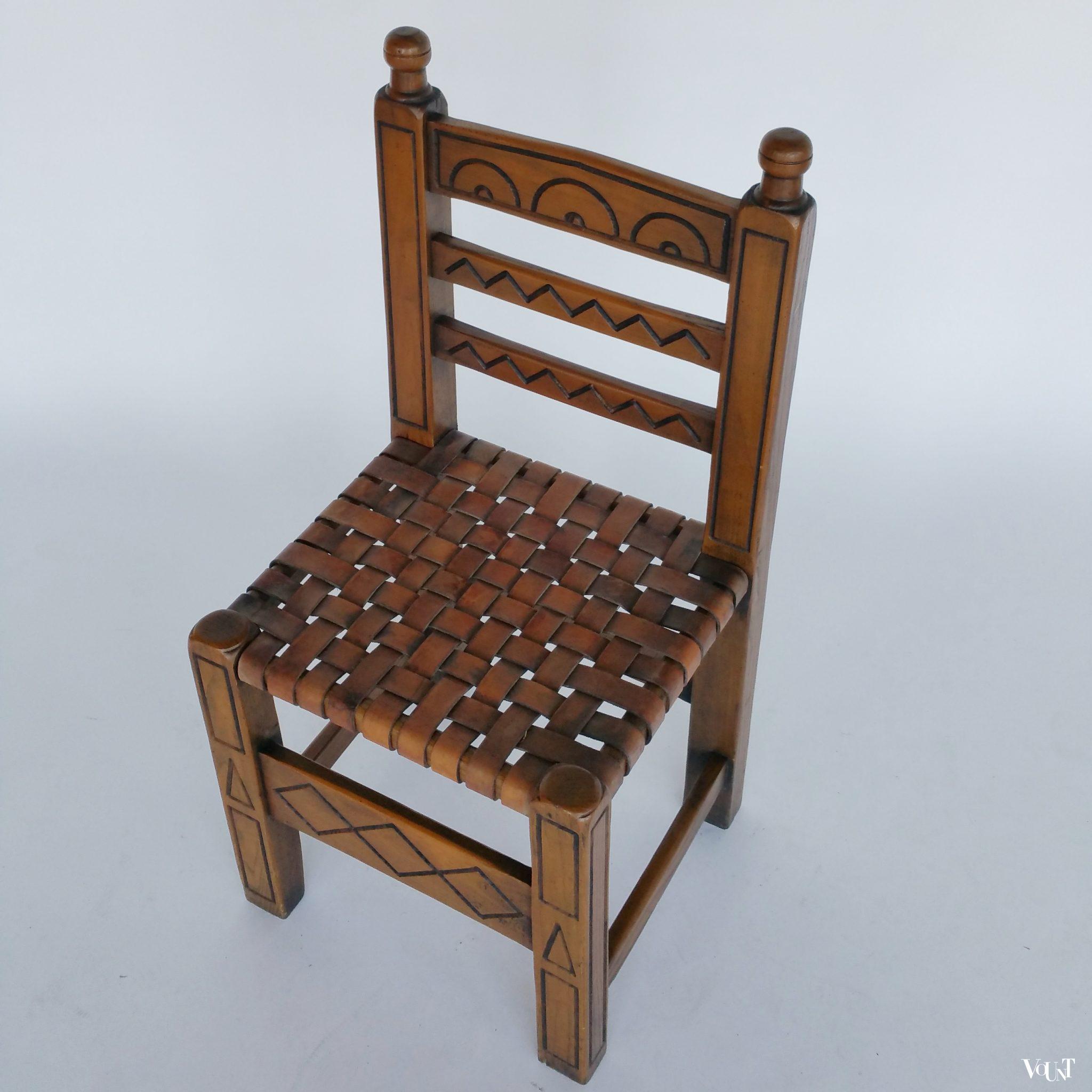 Spaans stoeltje met geweven leren zitting, jaren '60