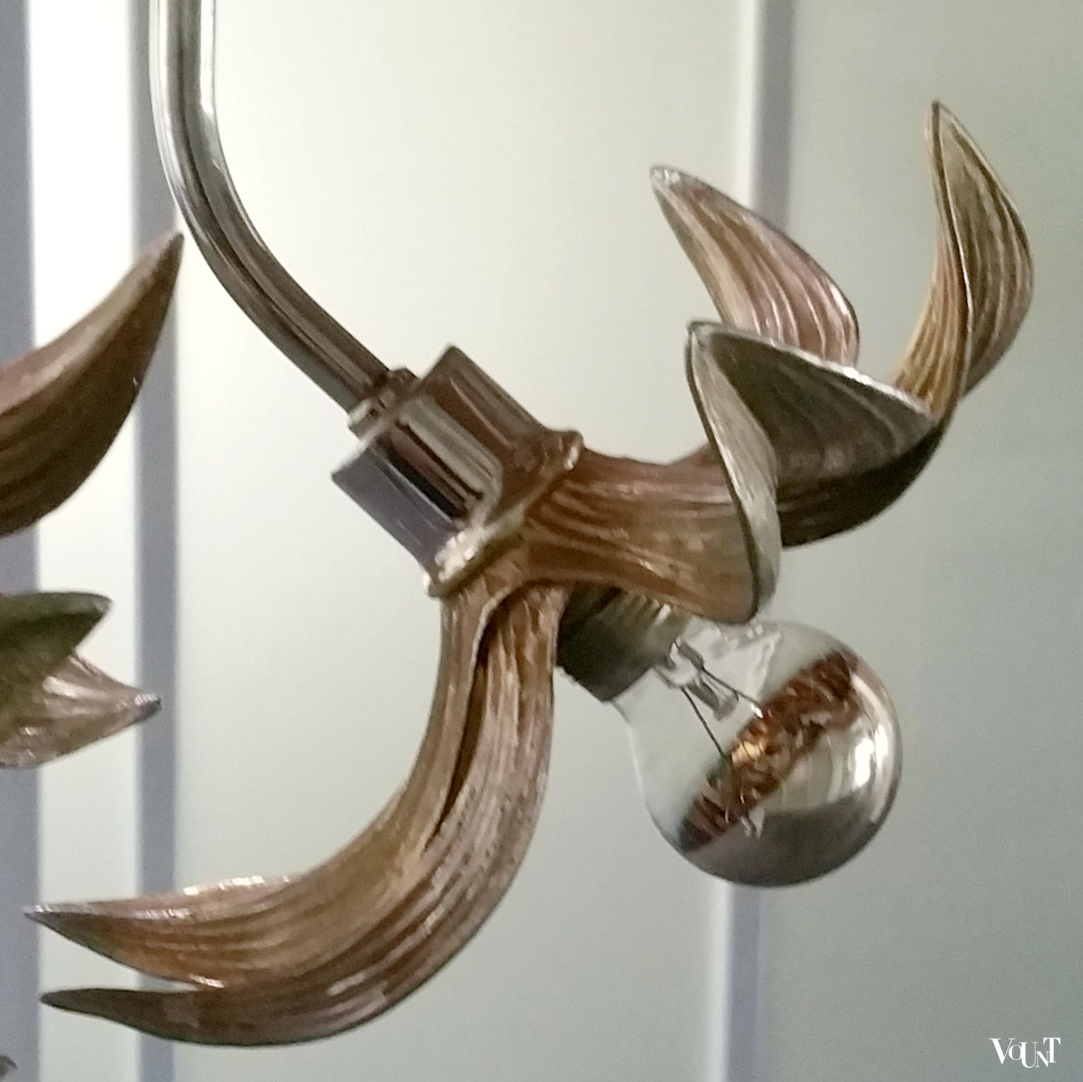 Messing plafondlamp 3 bloemen, Massive Luminaires, jaren '70