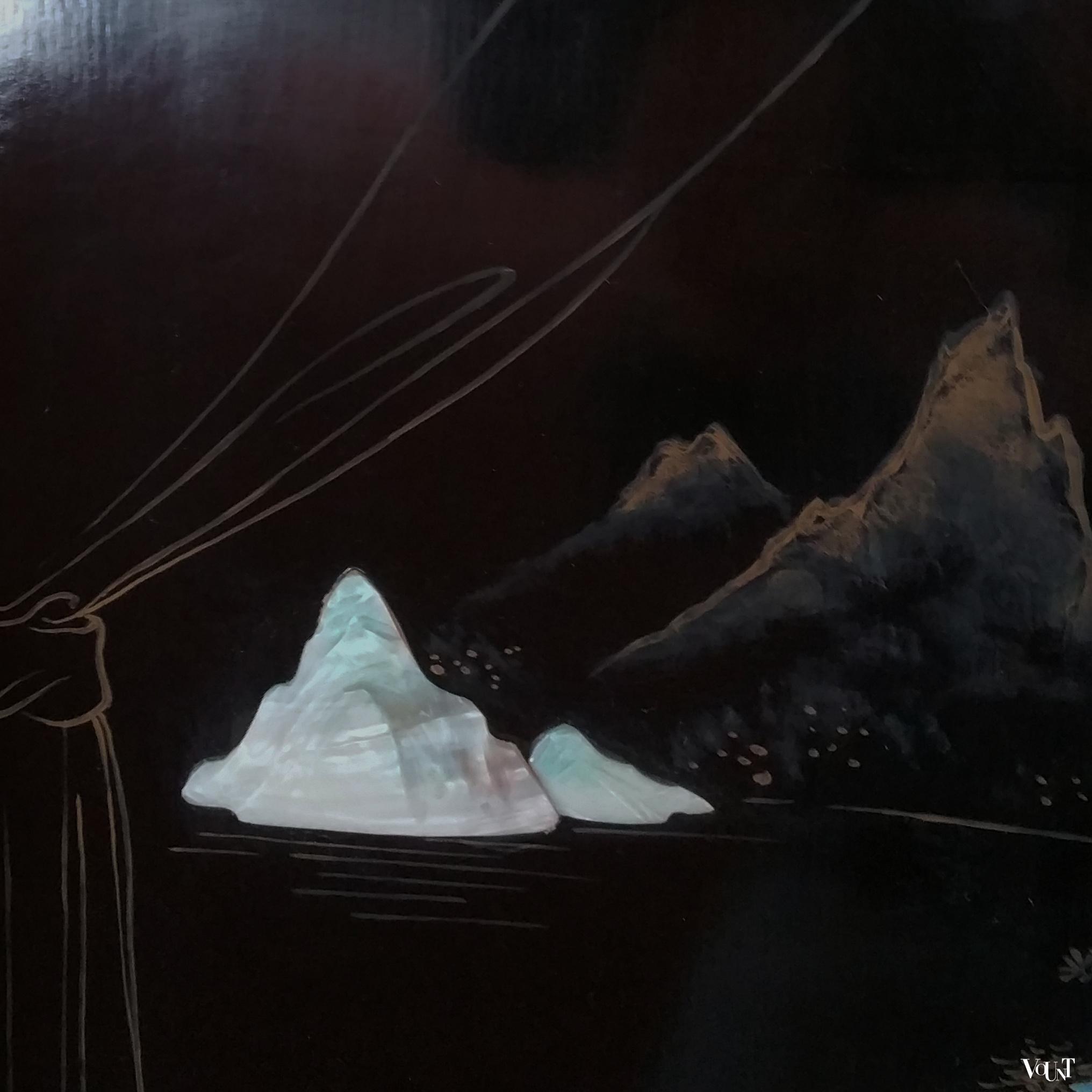 Chinees lakwerk wandpaneel met parelmoer, jaren '70