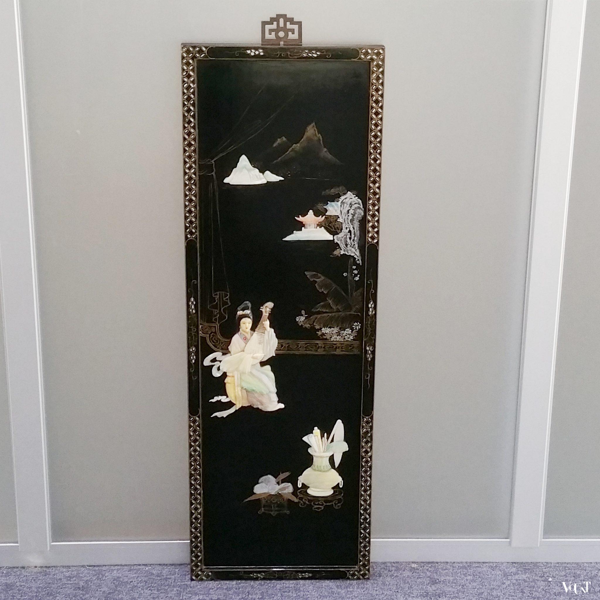 Chinees lakwerk wandpaneel met parelmoer, jaren '70