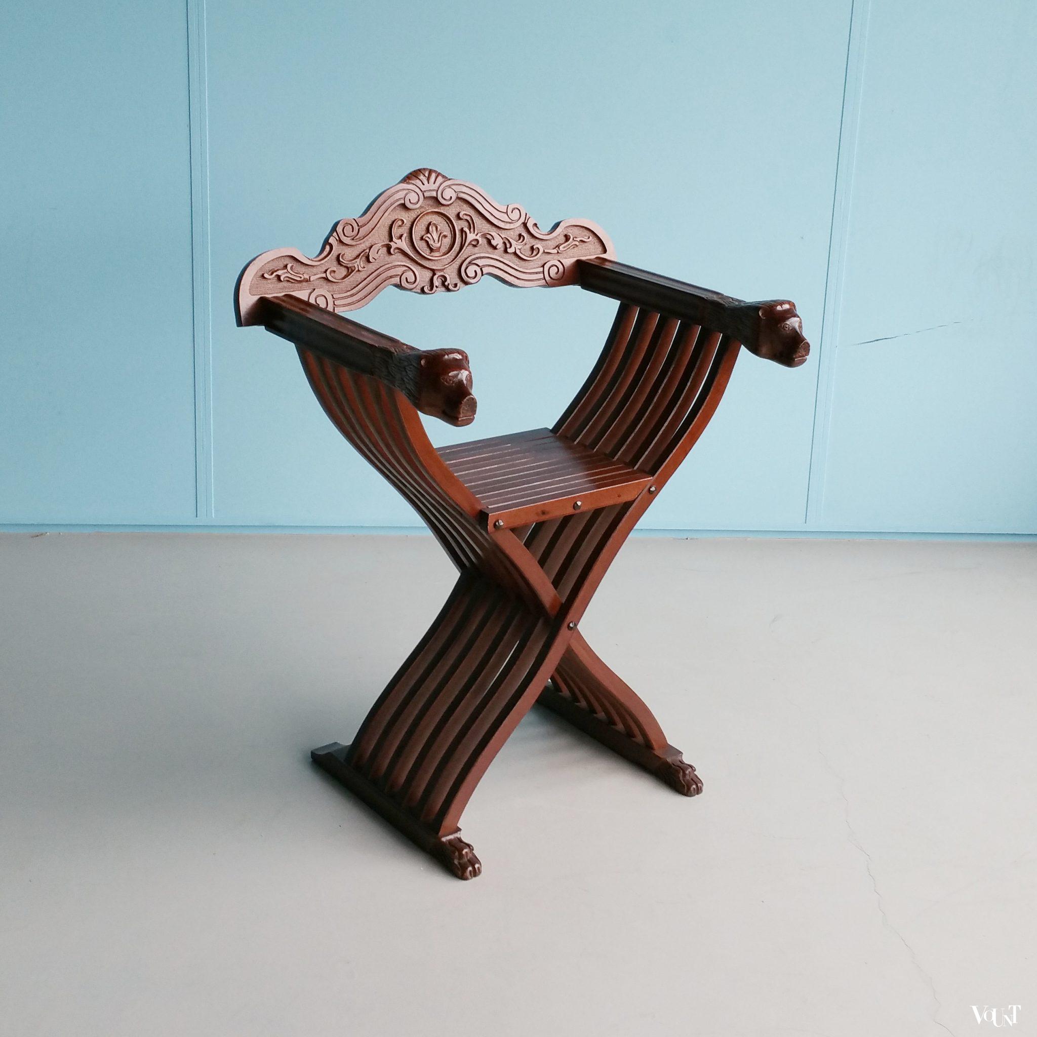 Curulische of savonarola stoel met Perzische tas, jaren '70