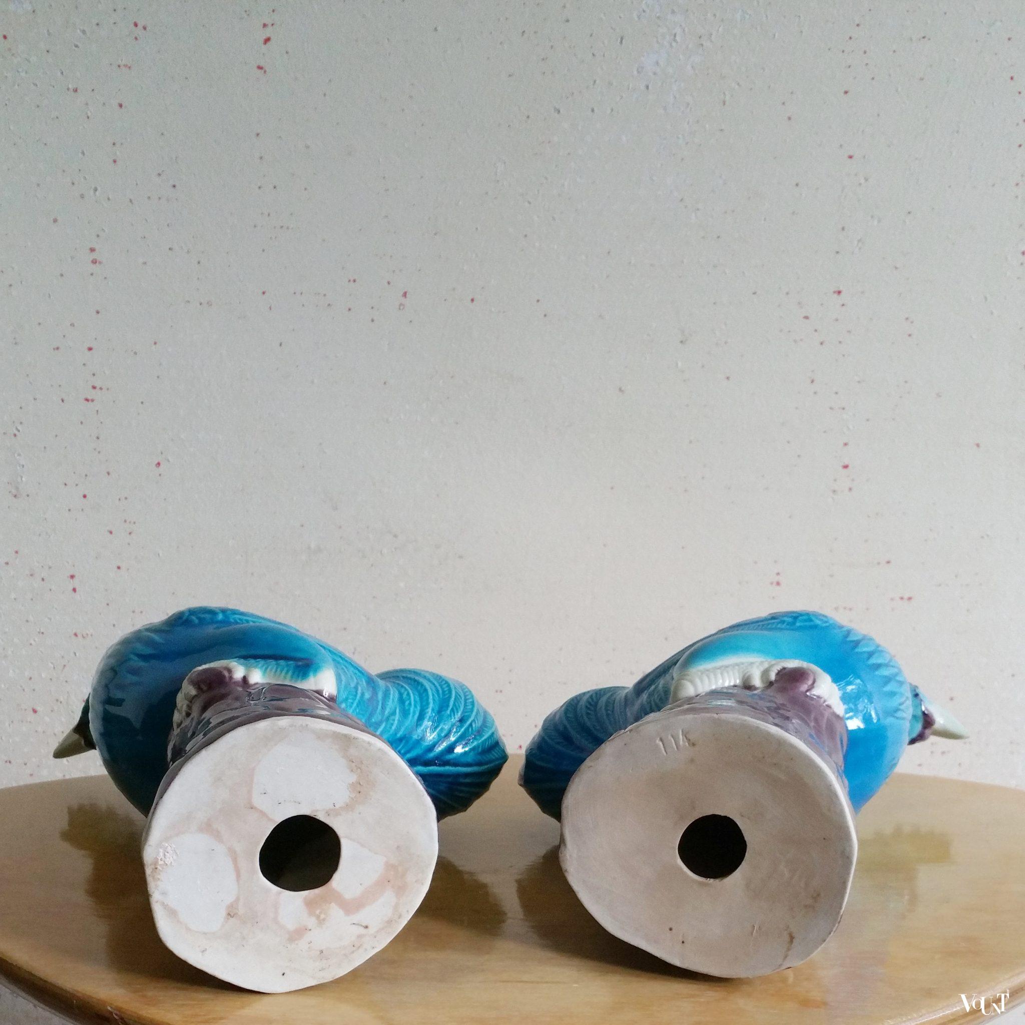 Vintage keramische Chinese blauwe hanen