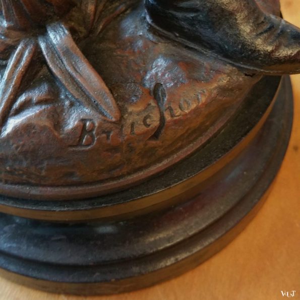 Lamp beeld strijder met bijl en schild, Emile Bruchon, Frankrijk, eind 19e eeuw