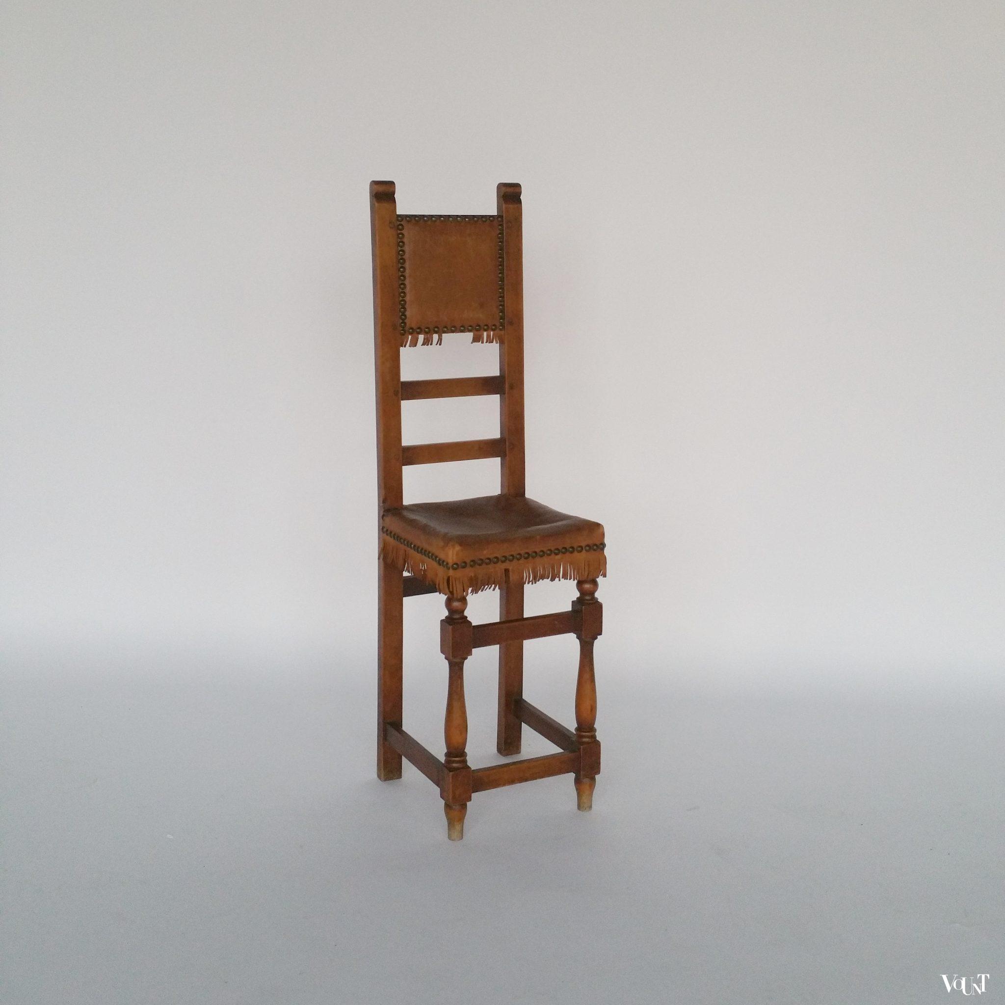 Vintage smal stoeltje "Silla Telefono" met leren bekleding, Valenti