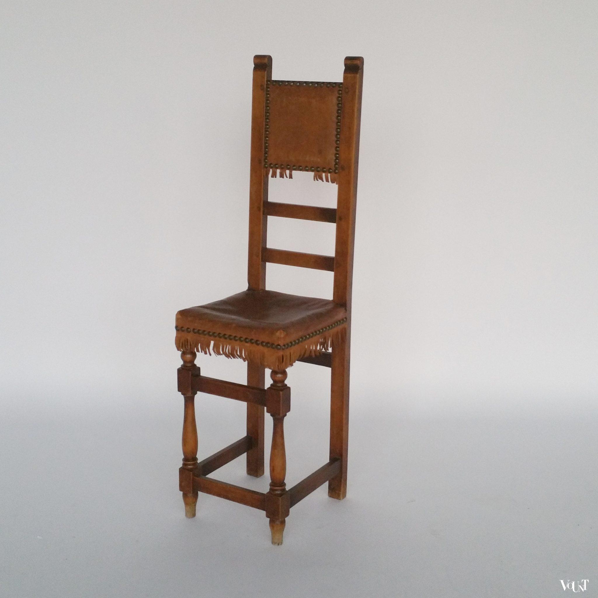 Vintage smal stoeltje "Silla Telefono" met leren bekleding, Valenti