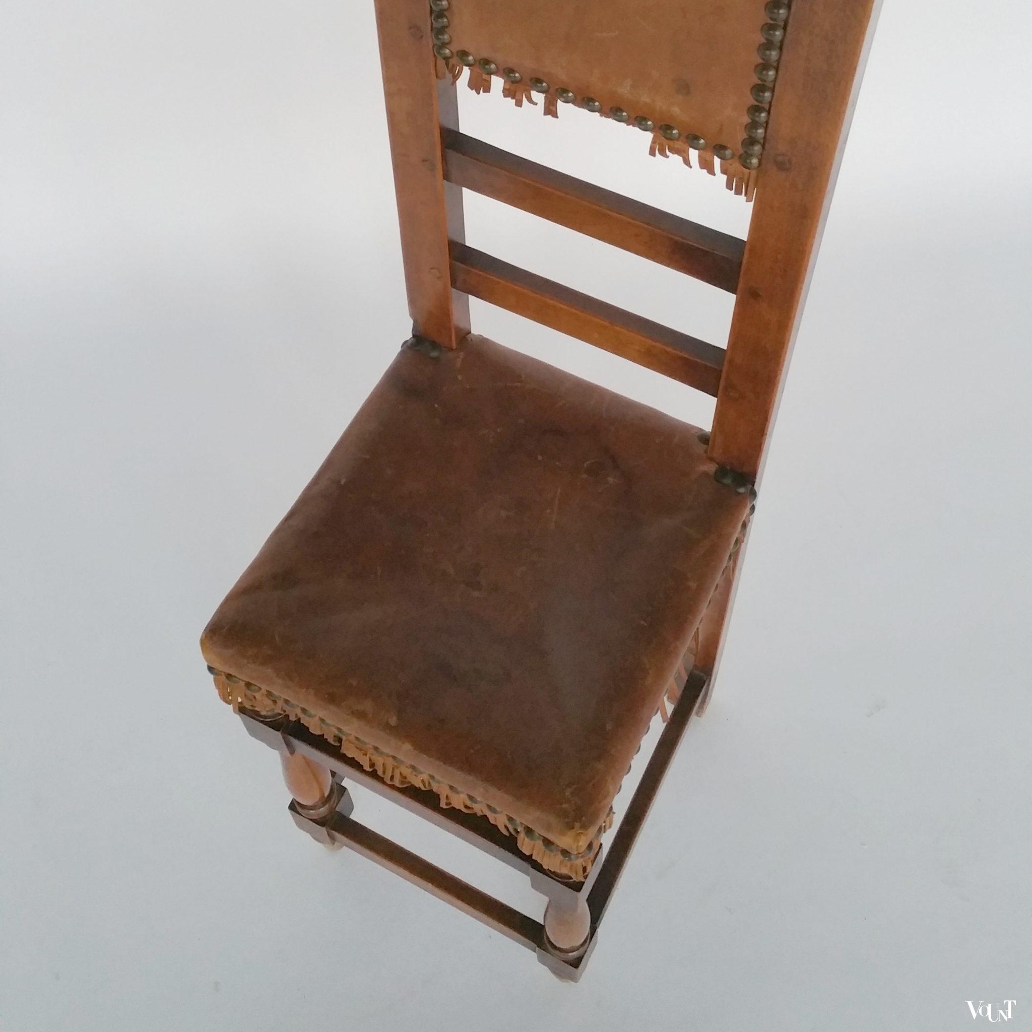 Vintage smal stoeltje "Silla Telefono" met leren bekleding, Valenti