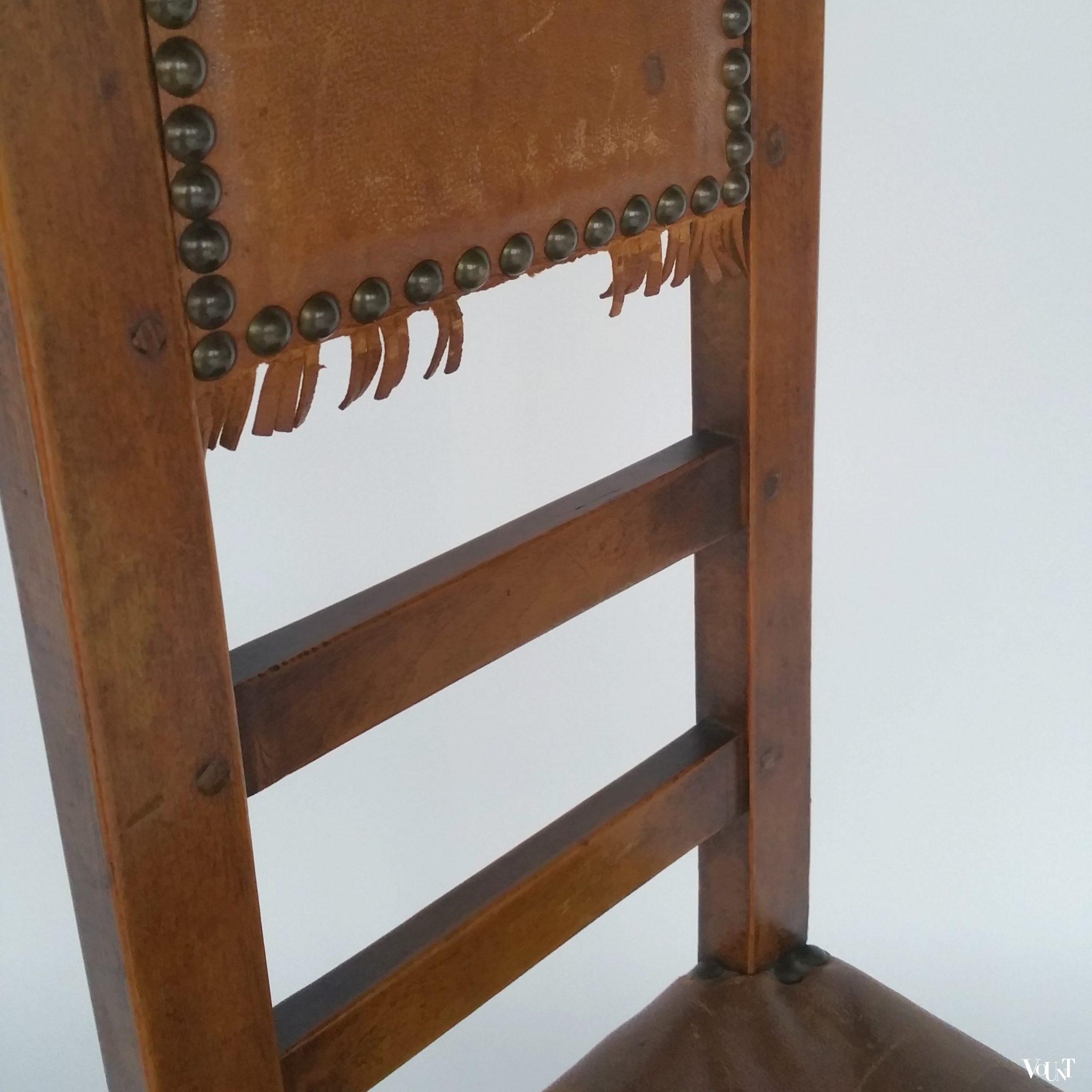 Vintage smal stoeltje "Silla Telefono" met leren bekleding, Valenti