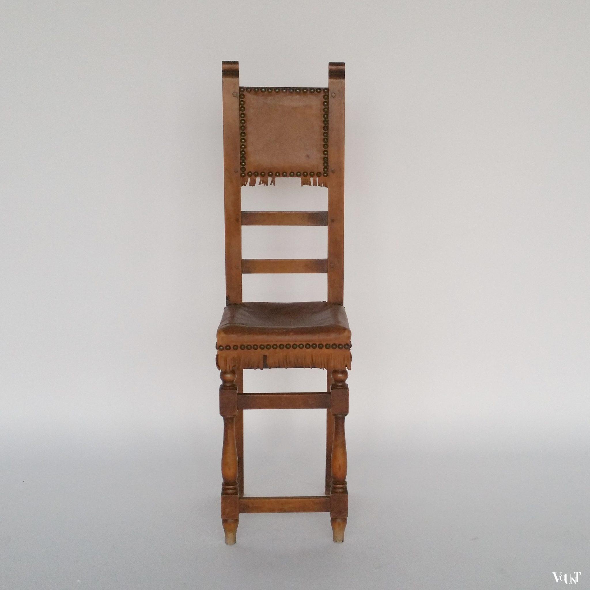 Vintage smal stoeltje "Silla Telefono" met leren bekleding, Valenti