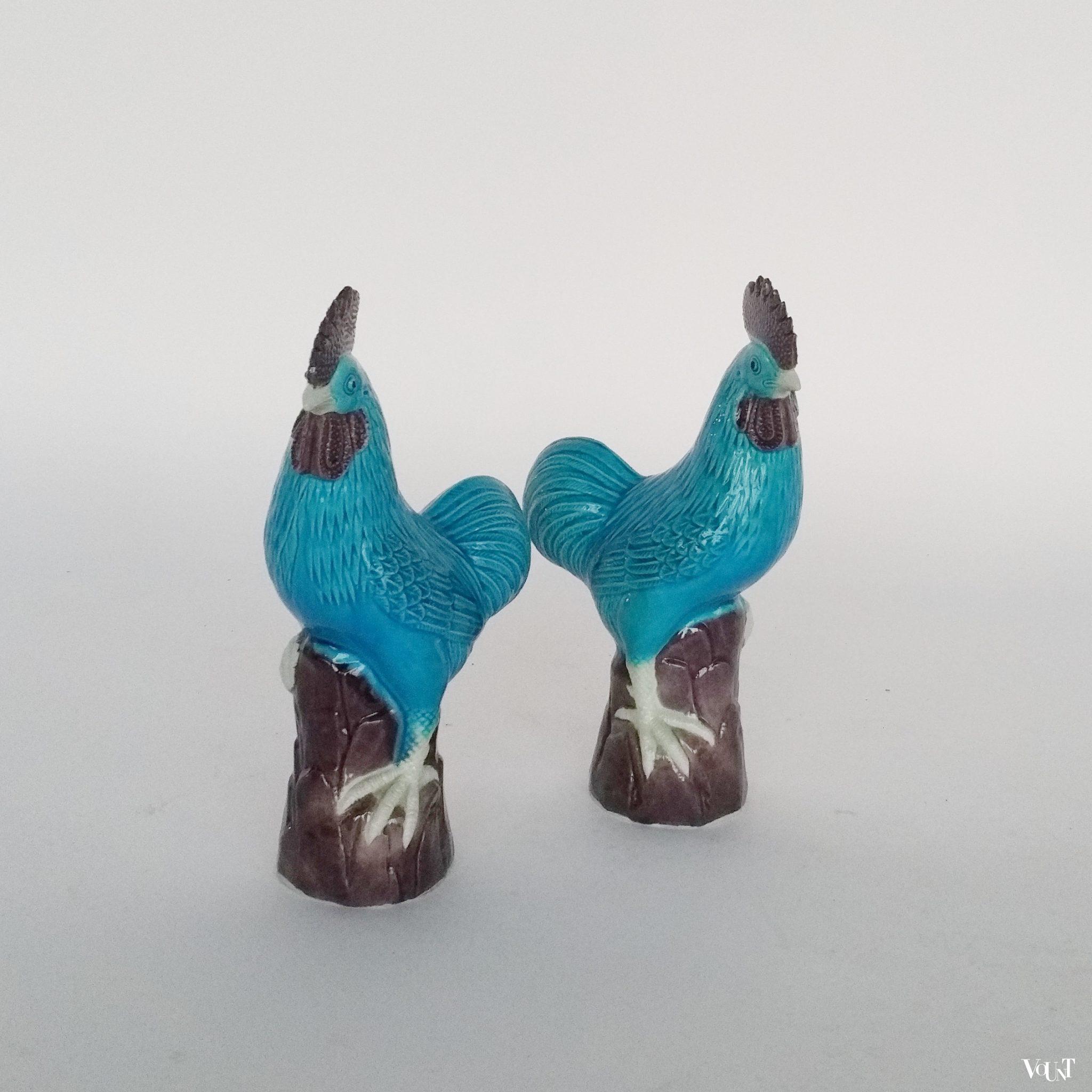 Vintage keramische Chinese blauwe hanen