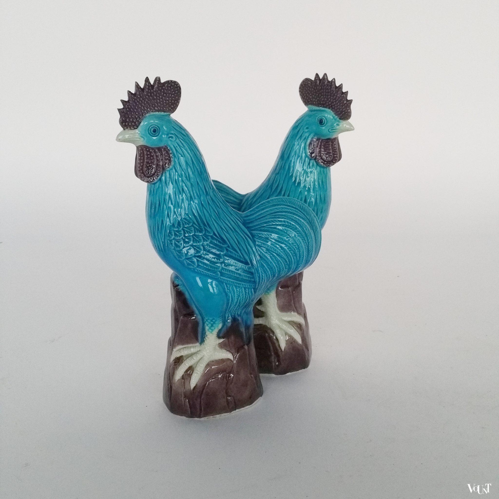 Vintage keramische Chinese blauwe hanen